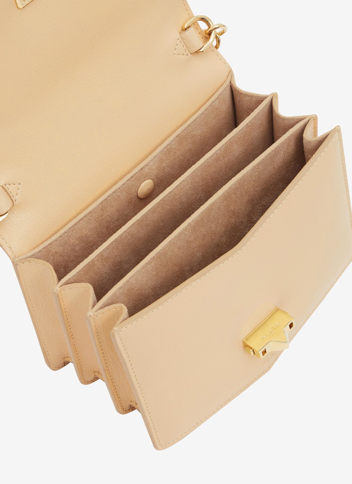 Le Papa with chain small bag in shiny goatskin ALAÏA BEIGE LE PAPA WITH CHAIN SMALL BAG IN SHINY GOATSKIN